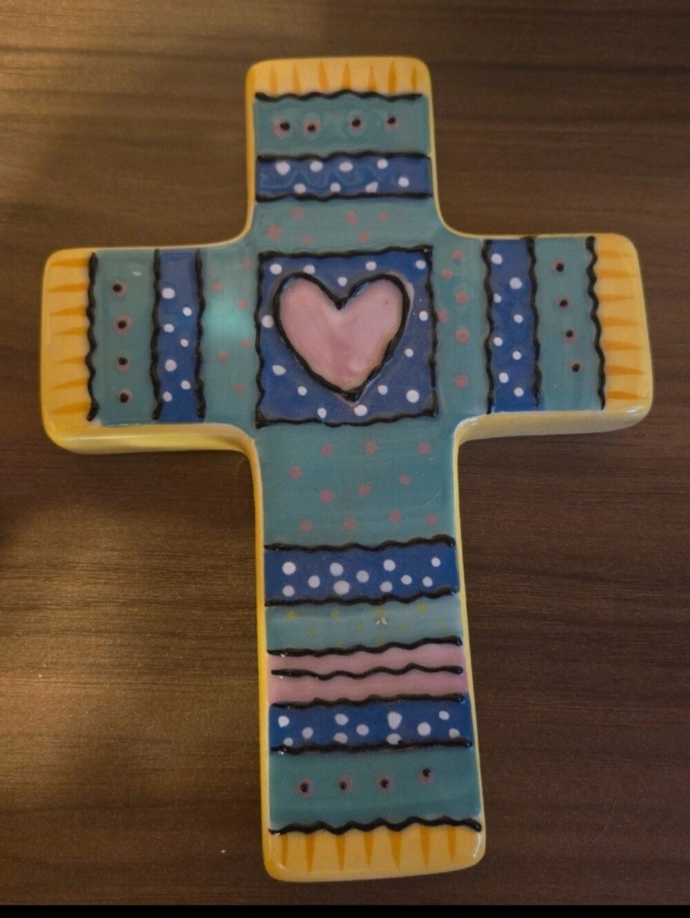 Chris Bubany Hand Painted Glazed Ceramic Wall Cross.